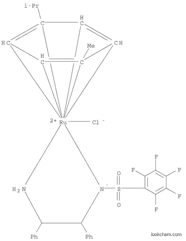 Molecular Structure of 1026995-72-1 (Chloro{[(1S,2S)-(+)-2-amino-1,2-diphenylethyl](pentafluorophenylsulfonyl)amido}(p-cymene)ruthenium(II), min. 90% RuCl[(S,S)-Fsdpen](p-cymene))